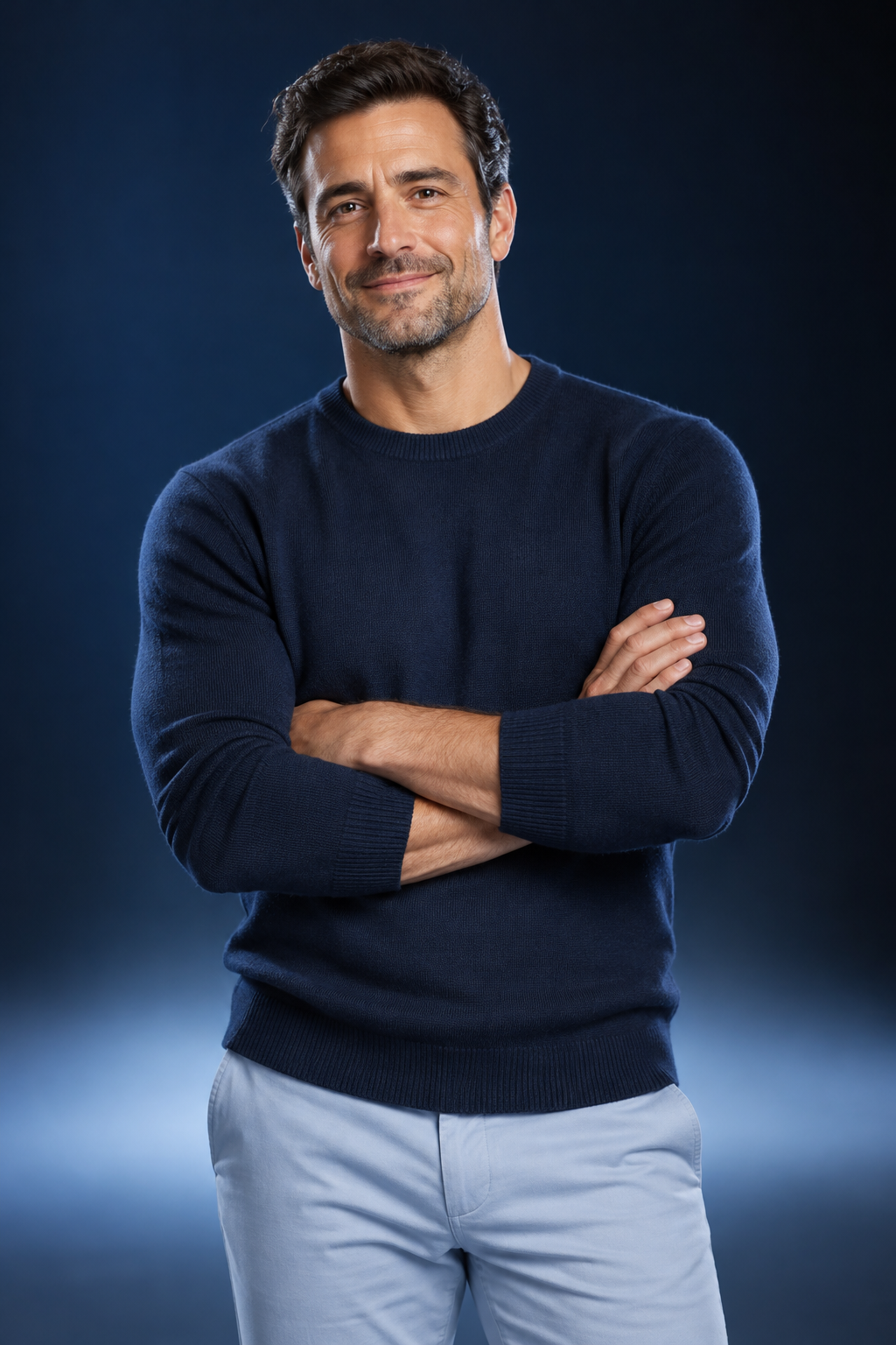Confident man in a navy sweater